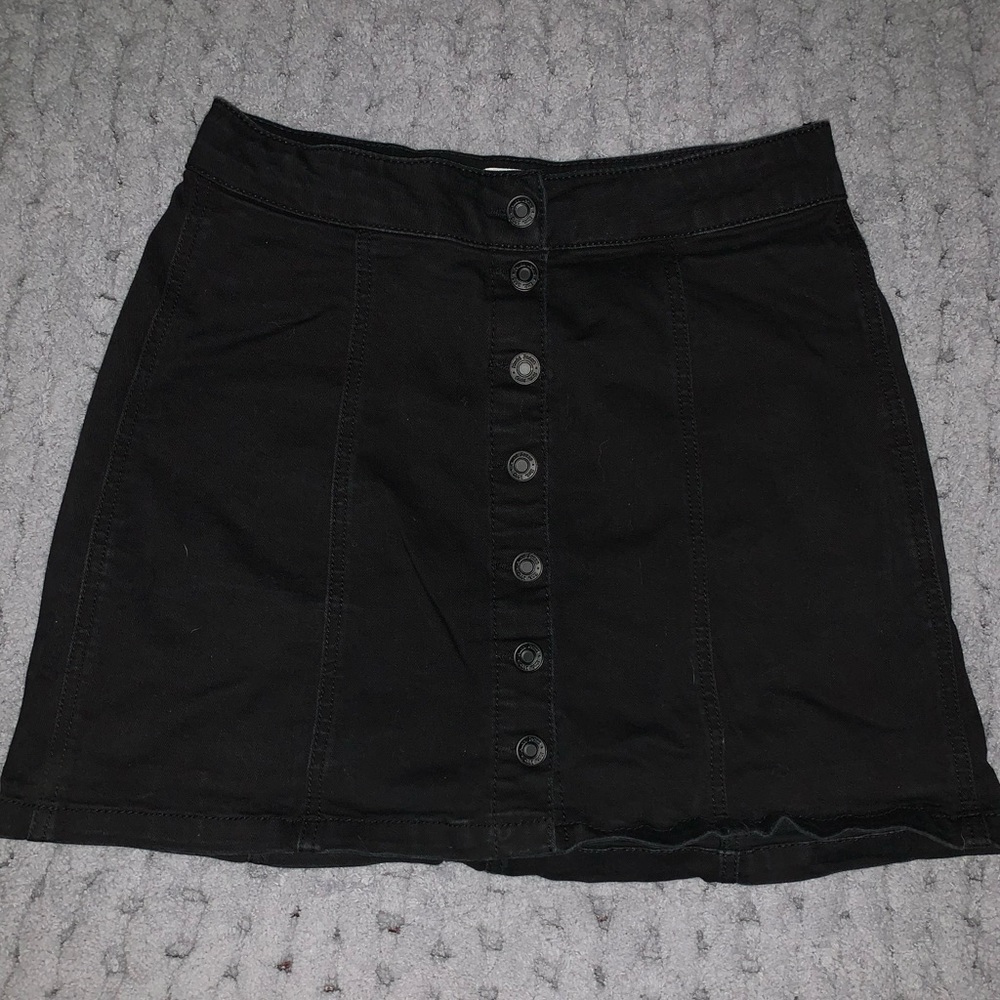 Black denim button front skirt